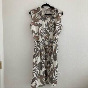 Laura Bianchi Linen Dress Button Front Sleeveless Leaves Beach Cream Cruise